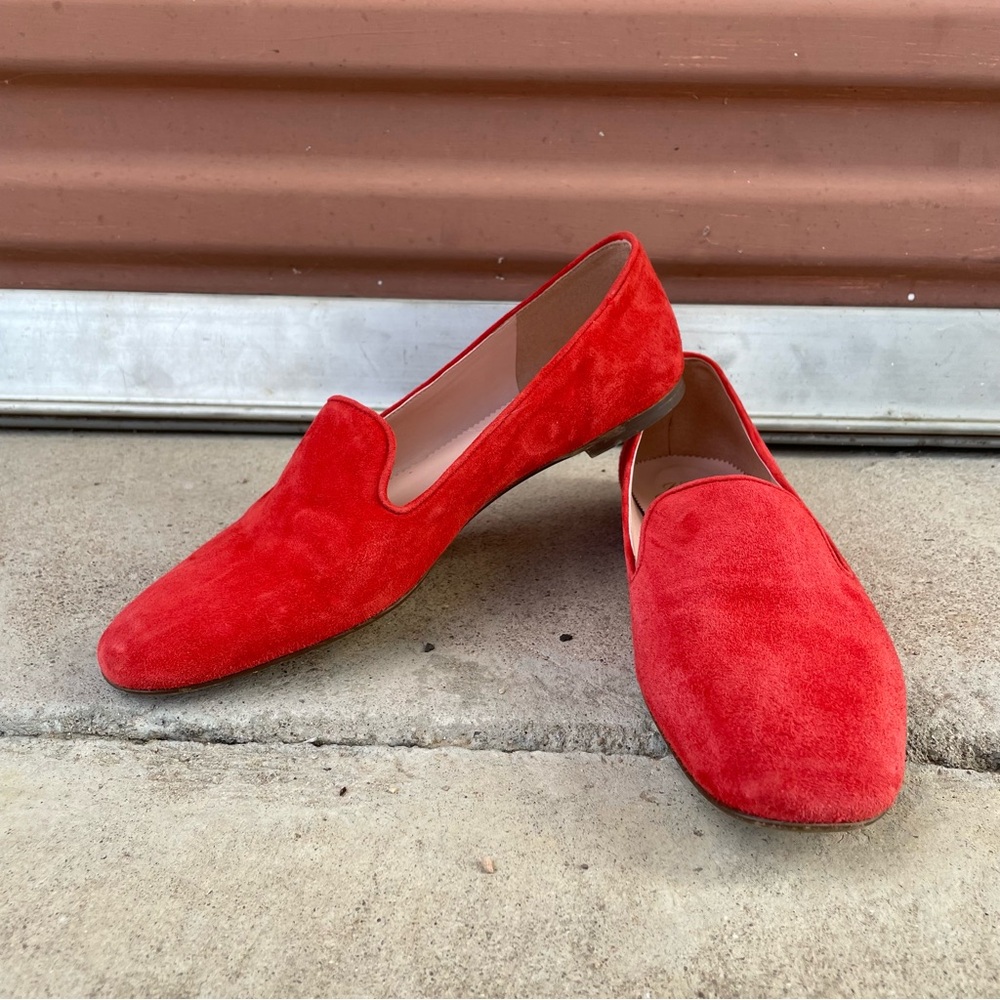 J. Crew red suede leather loafers